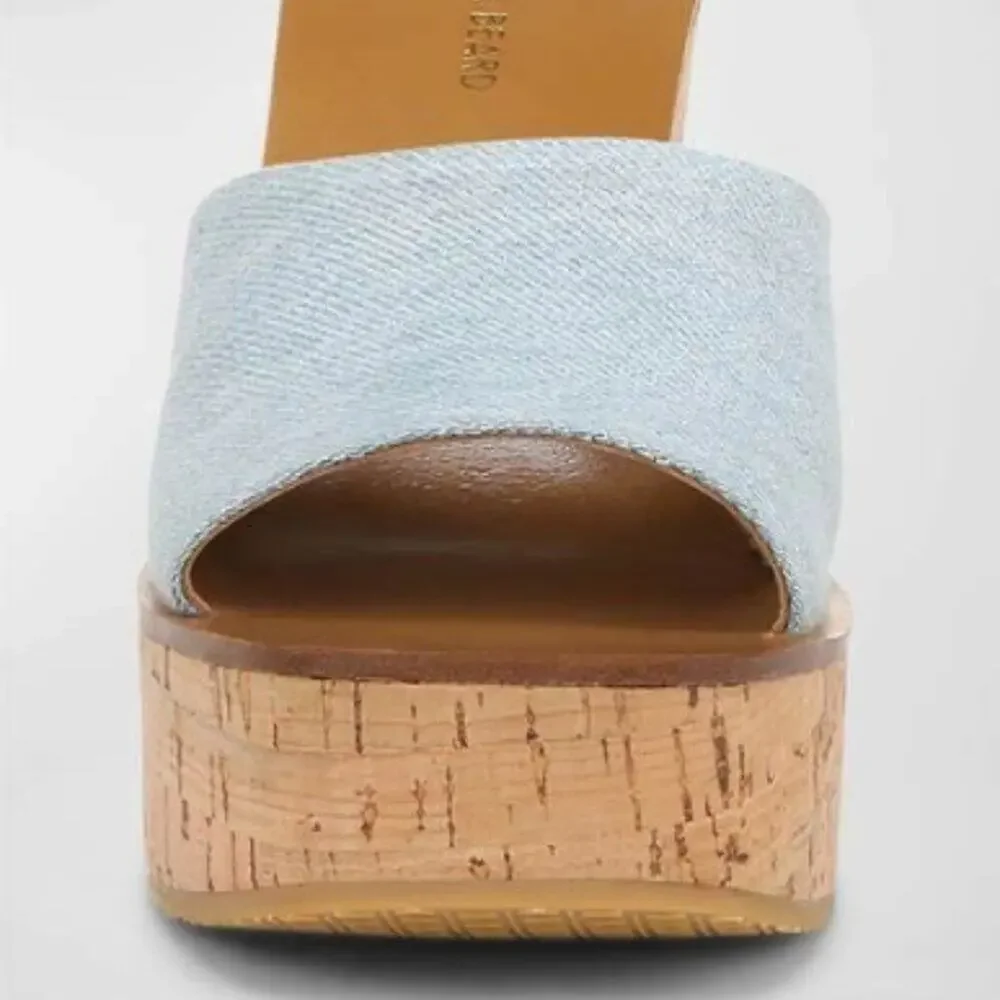 Veronica Beard Paulita Cork Platform Slide Sandals VISTA BLUE